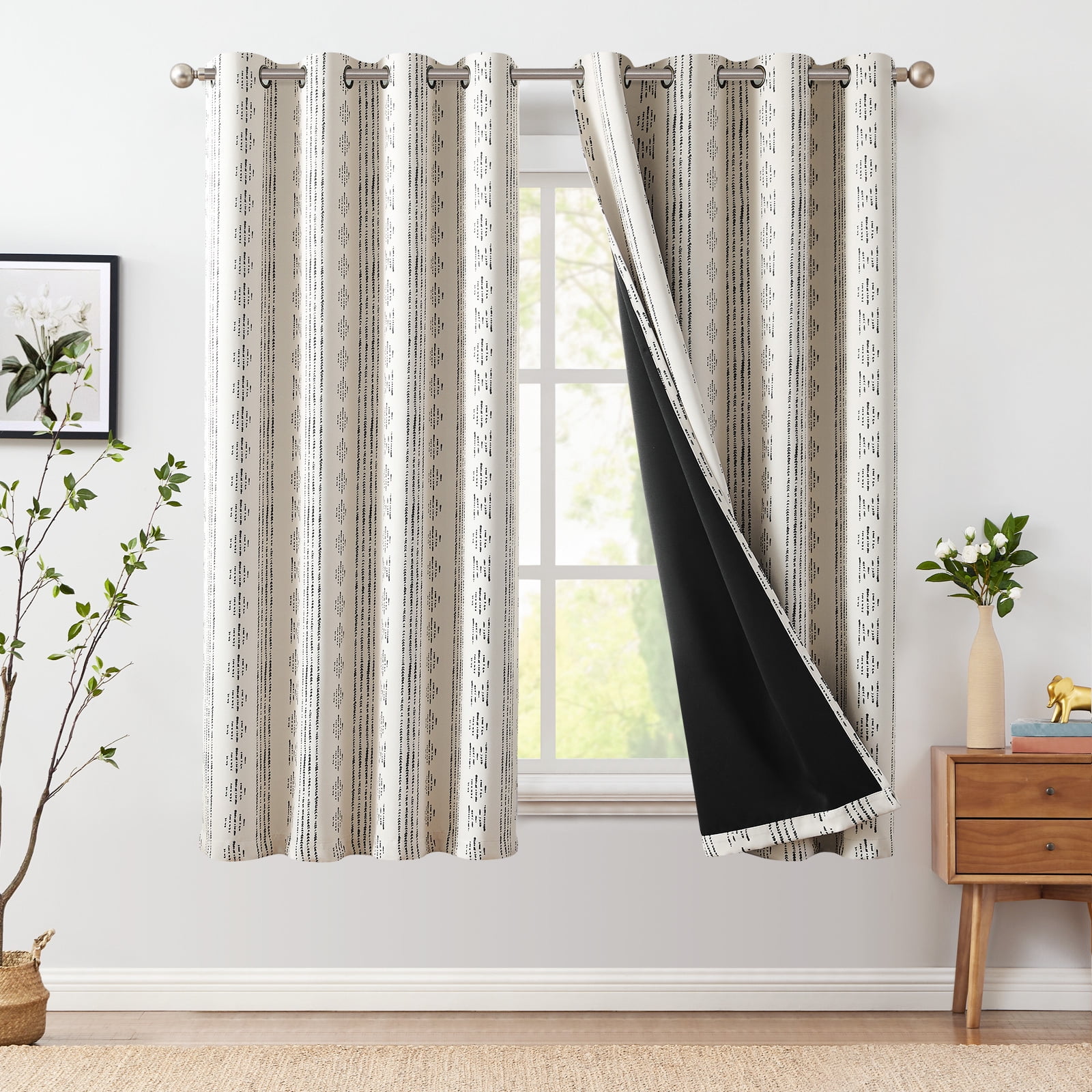 Curtainking Boho Blackout Curtains, Geometric Striped Room Darkening