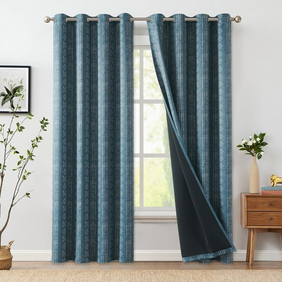 Curtainking Blackout Curtains for Livingroom Bedroom Farmhouse Boho Curtains 96 inch Geometric Striped Grommet Room Darkening Thermal Insulated Window Drapes 2 Panels White on Blue