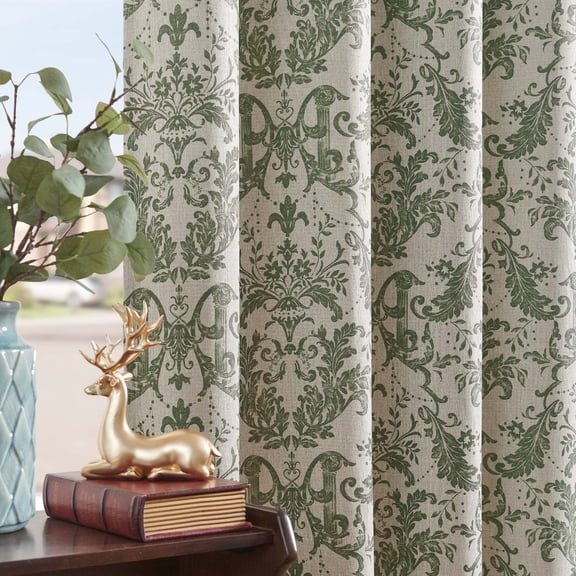 Curtainking Blackout Curtains for Bedroom Thermal Curtains Floral Patterned Living Room Vintage Country Curtain,63 inch 2 Panels,Green