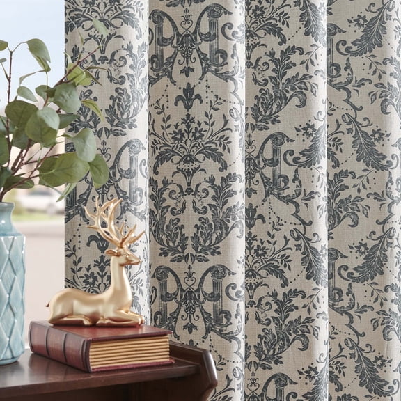 Curtainking Blackout Curtains for Bedroom Thermal Curtains Floral Patterned Living Room Vintage Country Curtain,63 inch 2Panels,Dark Grey