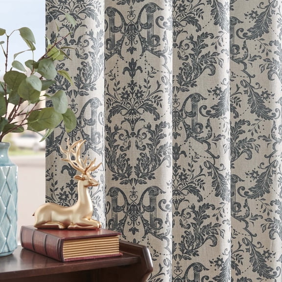 Curtainking Blackout Curtains for Bedroom Thermal Curtains Floral Patterned Living Room Vintage Country Curtain,63 inch 2Panels,Dark Grey