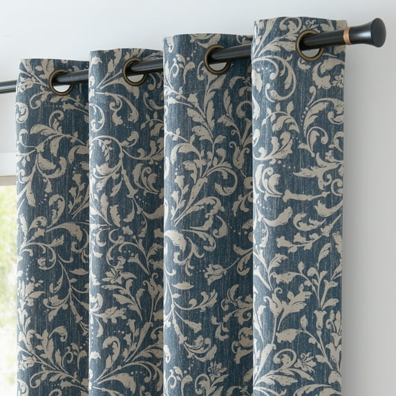 Curtainking Blackout Curtains for Bedroom Thermal Curtains Floral Patterned Living Room Vintage Country Curtain 63 inch Long 2 Panels Blue on Beige