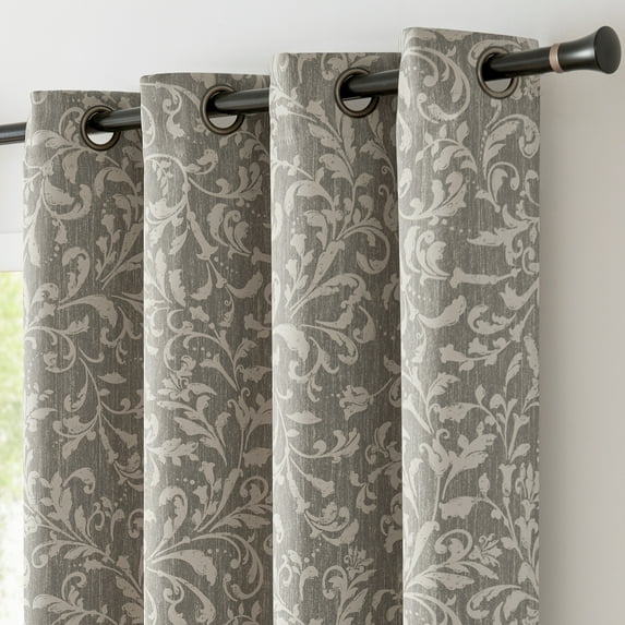 Curtainking Blackout Curtains for Bedroom Thermal Curtains Floral Patterned Living Room Vintage Country Curtain 63 inch Long 2 Panels Grey on Beige