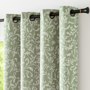 Curtainking Blackout Curtains for Bedroom Thermal Curtains Floral Patterned Living Room Vintage Country Curtain 84 inch Long 2 Panels Green on Beige