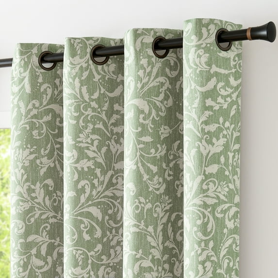 Curtainking Blackout Curtains for Bedroom Thermal Curtains Floral Patterned Living Room Vintage Country Curtain 84 inch Long 2 Panels Green on Beige