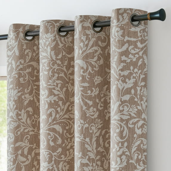 Curtainking Blackout Curtains for Bedroom Thermal Curtains Floral Patterned Living Room Vintage Country Curtain 84 inch Long 2 Panels Taupe on Beige