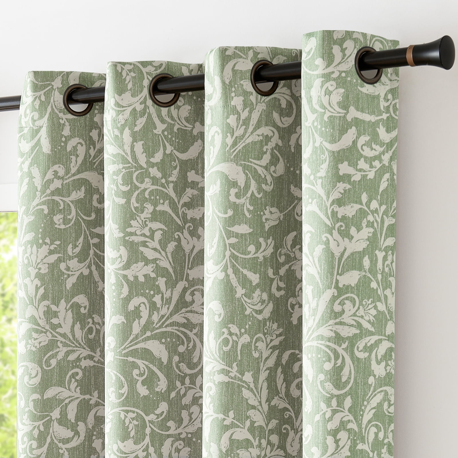 Curtainking Blackout Curtains for Bedroom Thermal Curtains Floral Patterned  Living Room Vintage Country Curtain 96 inch Long 2 Panels Green on Beige, image size:1600x1600