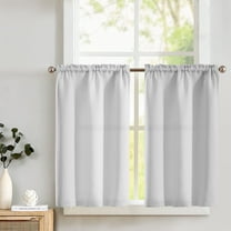 Curtainking Blackout Kitchen Curtains 34x36 inch 2 Panels Soft Tier Curtains Rod Pocket Short Window Curtains for Bathroom Light Grey