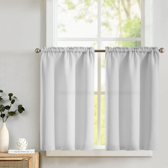 Curtainking Blackout Kitchen Curtains 34x45 inch 2 Panels Solid Curtains Rod Pocket Short Window Panels for Bathroom Light Grey