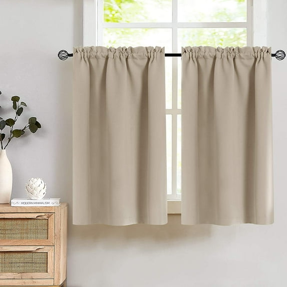 Curtainking Blackout Kitchen Curtains 45 Inch 2 Panels Soft Tier Curtains Rod Pocket Short Window Curtains for Bathroom Taupe