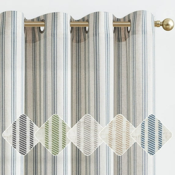 Curtainking Blue Striped Curtains Linen Farmhouse Living Room Curtains Ticking Stripe Curtains Rustic Pinstripe Curtains Grommet 2 Panels 50" x 84"