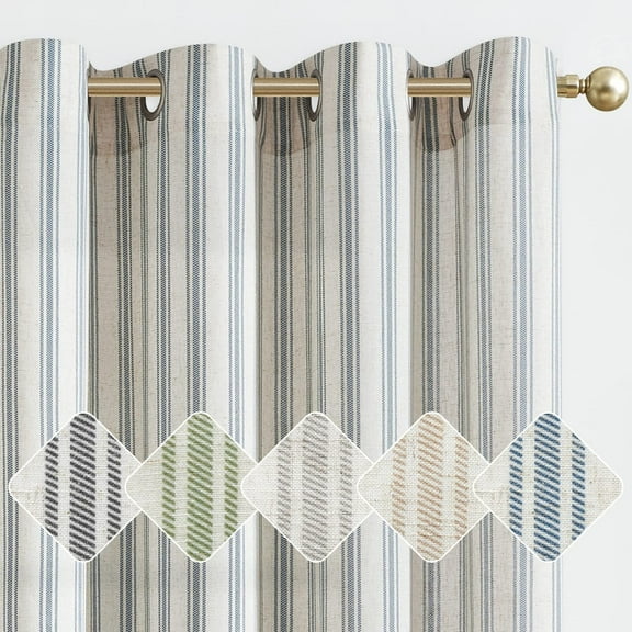 Curtainking Blue Striped Curtains Linen Farmhouse Living Room Curtains Ticking Stripe Curtains Rustic Pinstripe Curtains Grommet 2 Panels 50" x 84"