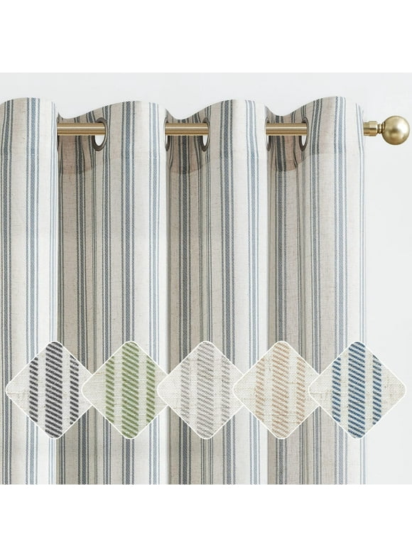 Curtainking Blue Striped Curtains Linen Farmhouse Living Room Curtains Ticking Stripe Curtains Rustic Pinstripe Curtains Grommet 2 Panels 50" x 84"