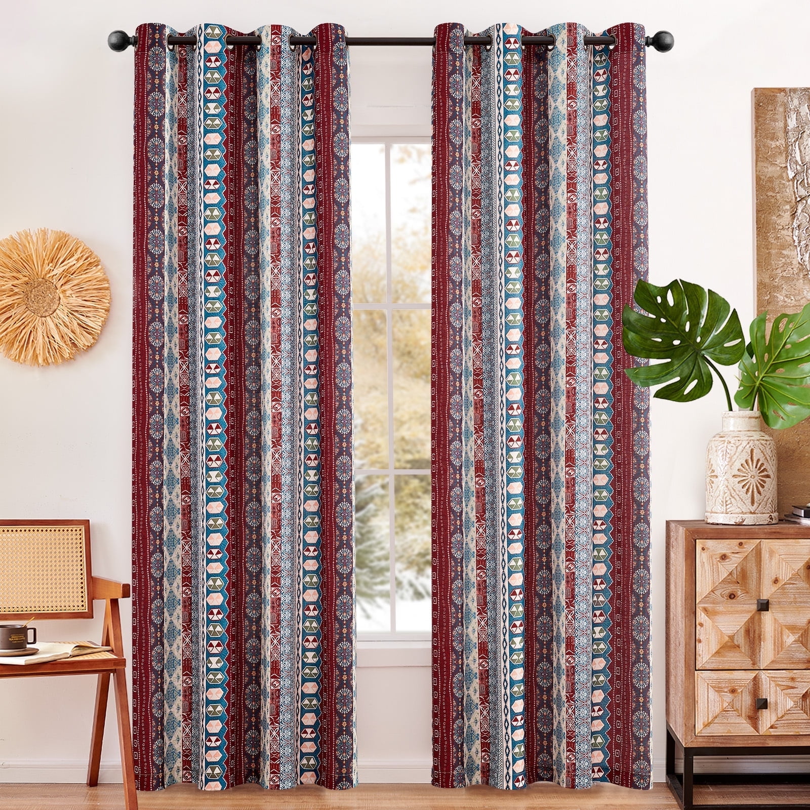 Curtainking Boho Curtain Panels Multicolor Floral Grommet Light ...