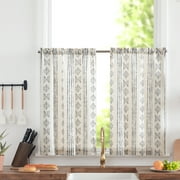 Curtainking Boho Kitchen Curtains 26x24 inch Black on Beige Farmhouse Rustic curtains Geometric Striped Light Filtering Window Curtain Linen Tier Curtains 2 Panels