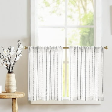 Curtainking Cafe Curtains 26x36 inch Curtains Light Filtering Curtains Boho Small Window Curtains for Half Windows Black 2 Panels of Tier Curtains