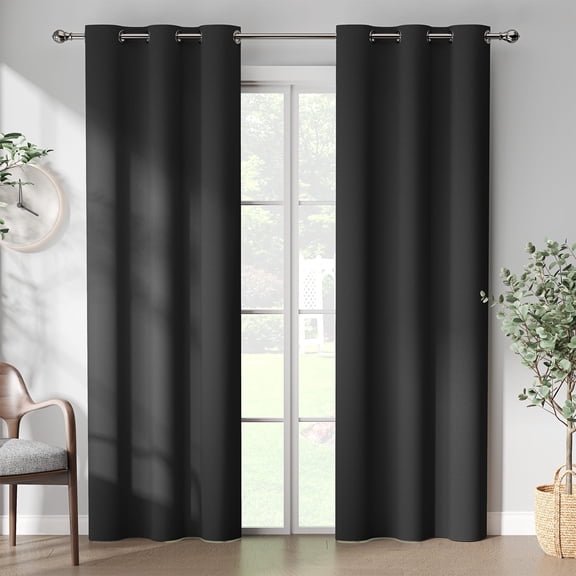 Curtainking Curtains 40x84 inch Solid Grommet Curtains Bedroom Curtains for Living Room, Black, 2 Pcs