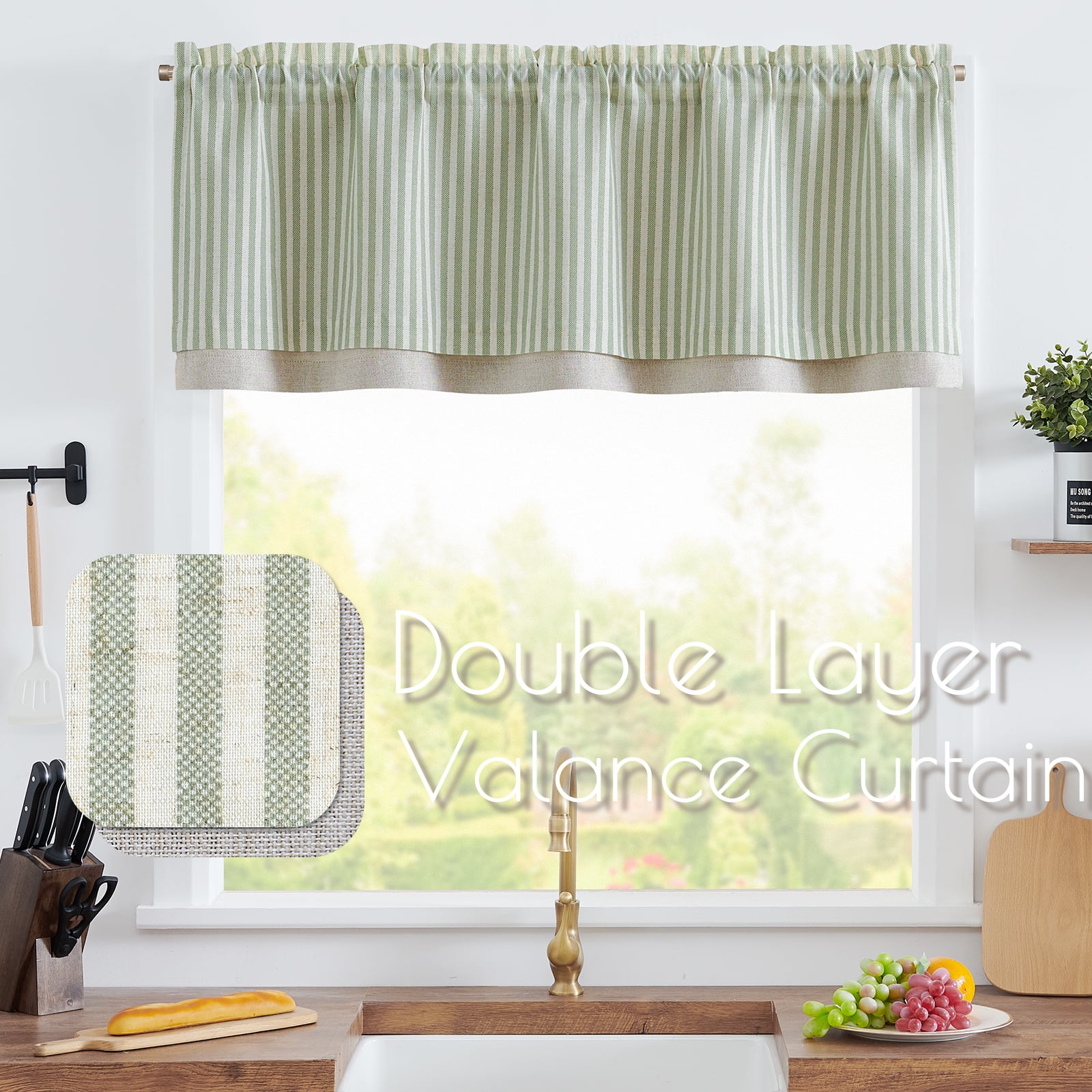 Curtainking Double Layer Rod Pocket Blackout Kitchen Valance 50x16 inch