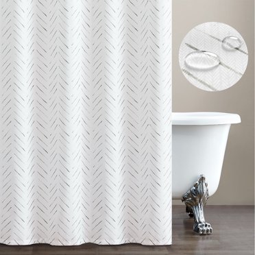 Curtainking Fabric Shower Curtain 70" x 72" Gray Zig Zag Line Pattern Curtains for Bathrooms Water Repellent with Curtain Hooks 1 Panel