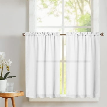 Curtainking Farmhouse Weave Textured Rod Pocket Semi-Sheer Curtains, 34" x 36" (2 Panels)