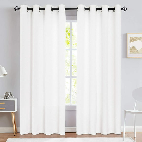 Curtainking Faux Linen Curtains 96 inch White Light Reducing Drapes Bedroom Living Room Window Curtain Set Grommet Top 2 Panels