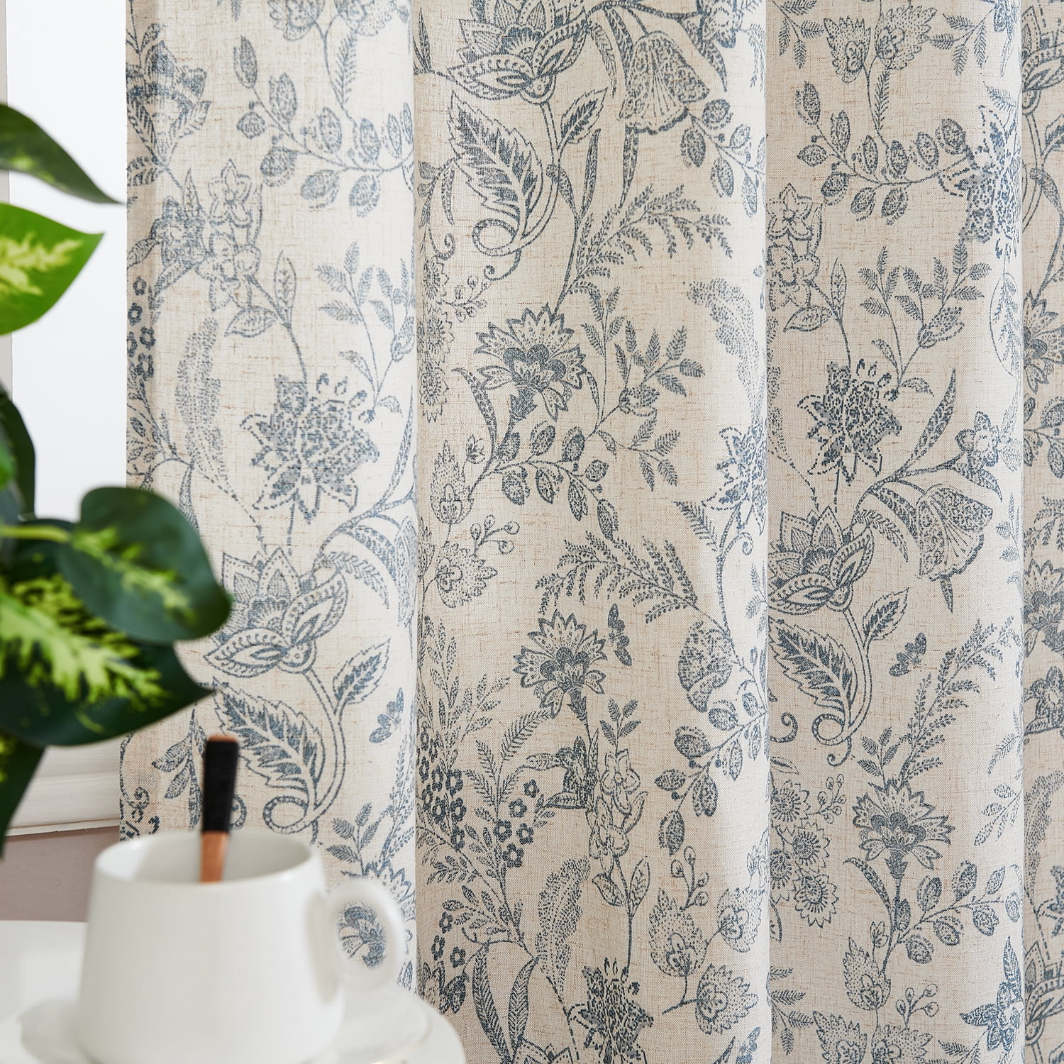 Curtainking Rustic Look Farmhouse Blue Floral Print Home Back Tab Light Filtering Curtains, 50" x 84" (2 Panels) - Walmart.com