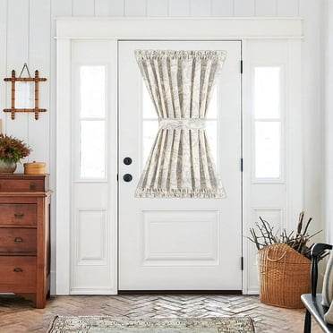 Curtainking French Door Panel Curtain Linen Textured Curtain W50" x L40" 1 Panel Paisley Scroll Printed Rod Pocket Grey on Beige, 1 Tieback Included