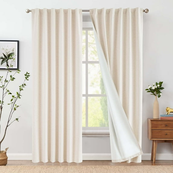 Curtainking Full Blackout Curtains for Bedroom 84 Inch Linen Curtains Beige Back Tab Thermal Insulated Curtains for Living Room Darkening Drapes Window Curtain 2 Panels