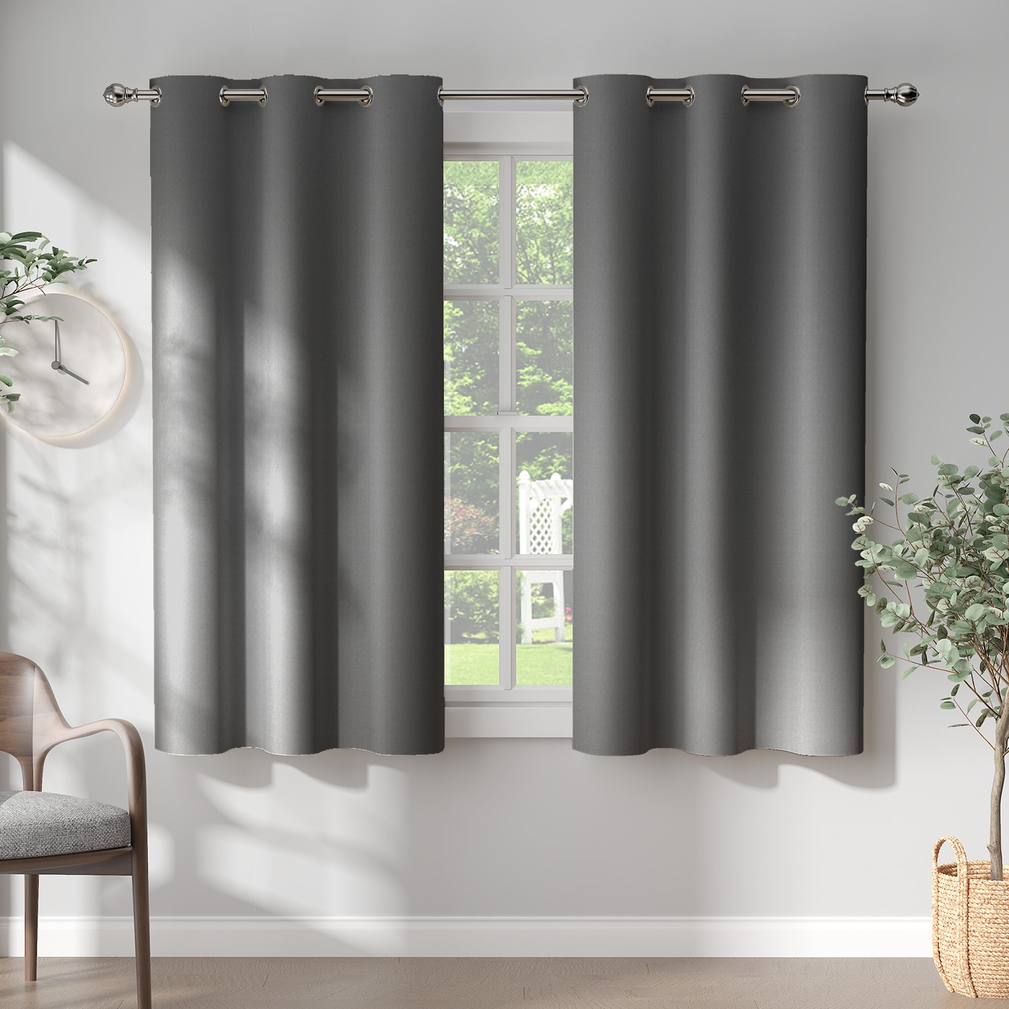 Curtainking Room Darkening Gray Blackout Curtains, Solid Bedroom