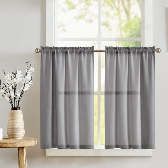 Curtainking Grey Kitchen Curtains Rod Pocket Short Curtains Semi Sheer Cafe Curtains 36x24 inch Half Window Treatments 2 Panels