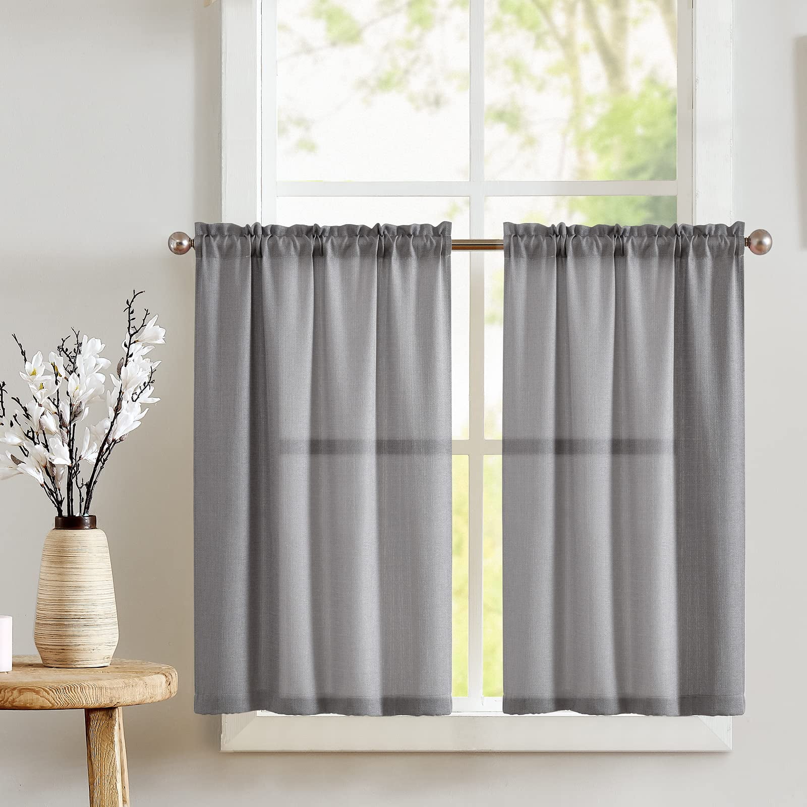 Curtainking Grey Kitchen Curtains Rod Pocket Short Curtains Semi Sheer ...