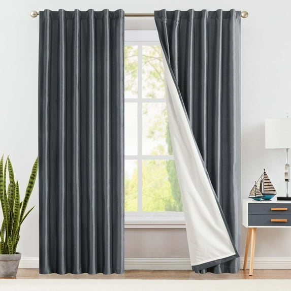 Curtainking Grey Living Room Curtains Faux Silk 84 Inch Dupioni Curtains Light Filtering Curtains Rod Pocket Set 2 Panels