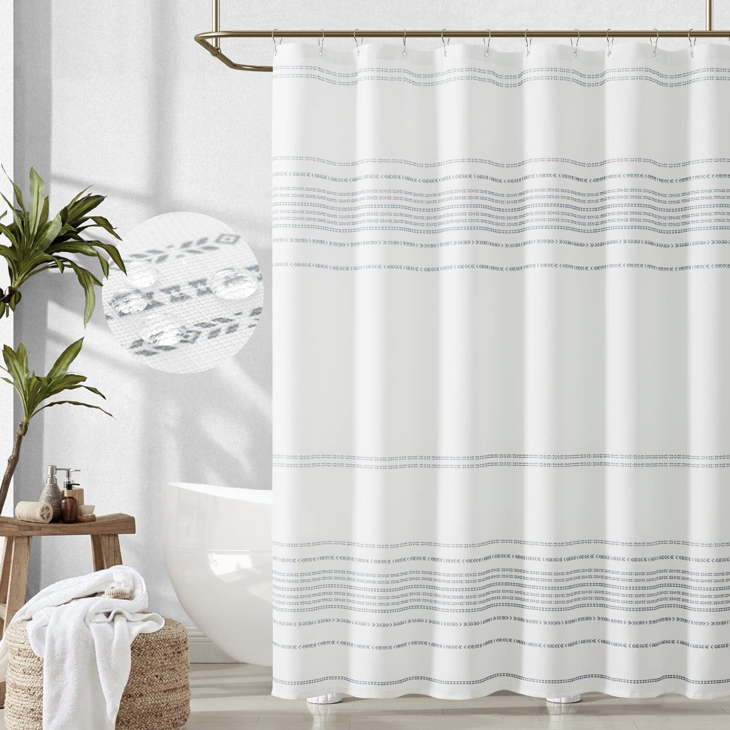 Curtainking Grey and White Shower Curtain Boho Fabric Shower Curtain Modern Stripe Kid Bathroom Curtain 70x72 inches with Curtain Hooks 1 Panel