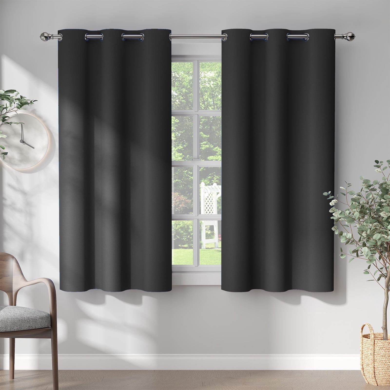 Curtainking Grommet Curtains Thermal Insulated Blackout Curtains for Nursery, Black, 40x45 inch, 2 Pcs