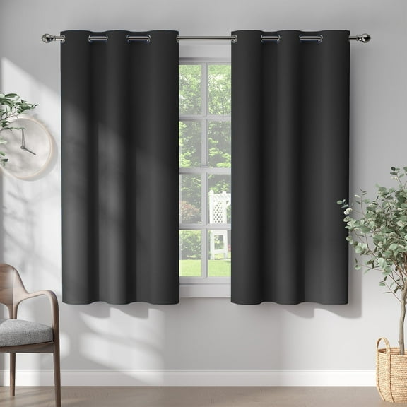 Curtainking Grommet Curtains Thermal Insulated Blackout Curtains for Nursery, Black, 40x45 inch, 2 Pcs