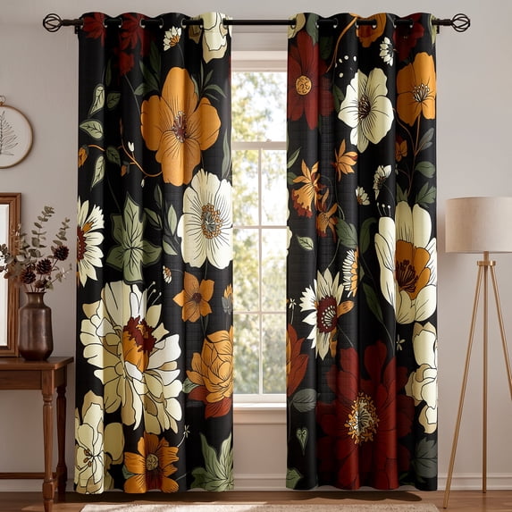 Curtainking Floral Curtains for Living Room Bedroom Vintage Inspired Retro Flower Print Curtains 84 Inches Long Linen Textured Light Filtering Grommet Drapes Set of 2 Panels Beige