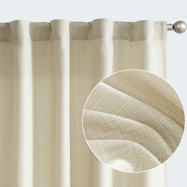 Curtainking Heathered Beige Curtains for Living Room 63 Inches Linen Textured Curtains Light Filtering Back Tab Curtains Casual Weave Back Tab Drapes 2 Panels