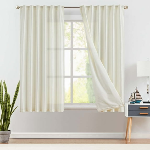 Curtainking Ivory Living Room Curtains Faux Silk 63 Inch Dupioni Curtains Light Filtering Curtains Rod Pocket Set 2 Panels