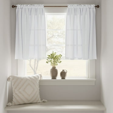 Curtainking Kitchen Curtains Waffle Textured 36x24 inch for Kitchen Rod Pocket Farmhouse Short Window Curtains, 2 Panels