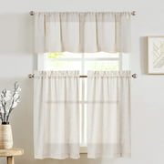 Curtainking Kitchen Curtains and Valance Sets Tier Curtains Farmhouse Beige Linen Semi Sheer Cafe Curtains 3-Piece Rod Pocket 52" x 24"