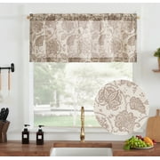 Curtainking Kitchen Valance 50 x 18 inch Linen Textured Floral Printed Small Window Valance 1 Panel Taupe on Beige