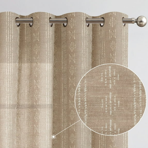 Curtainking Light Filtering Curtains Geometric Striped Farmhouse Grommet Curtains for Bedroom 52x84 Inch Set of 2 Beige on Taupe