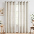 thumbnail image 1 of Curtainking Light Filtering Curtains Geometric Striped Farmhouse Boho Grommet Curtains for Bedroom 52x84 Inch Set of 2 Grey on Beige, 1 of 8