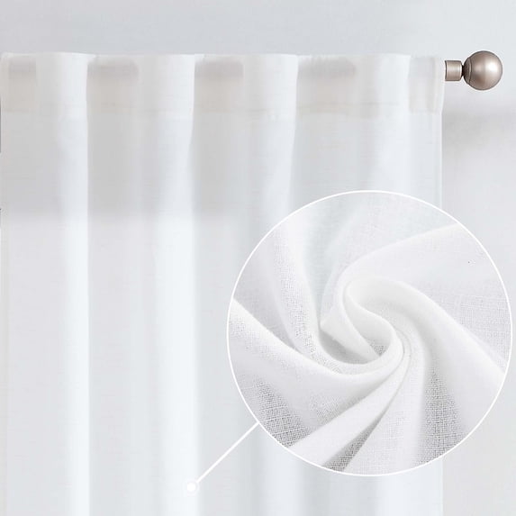 Curtainking Linen Curtains 63 Inch Length for Living Room Farmhouse Rod Pocket Back Tab Light Filtering Window Drapes for Bedroom Curtains Crude 2 Panels White