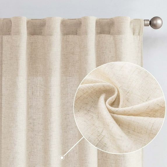 Curtainking Linen Curtains 84 Inch Length for Living Room Farmhouse Rod Pocket Back Tab Light Filtering Window Drapes for Bedroom Curtains Crude 2 Panels Biege