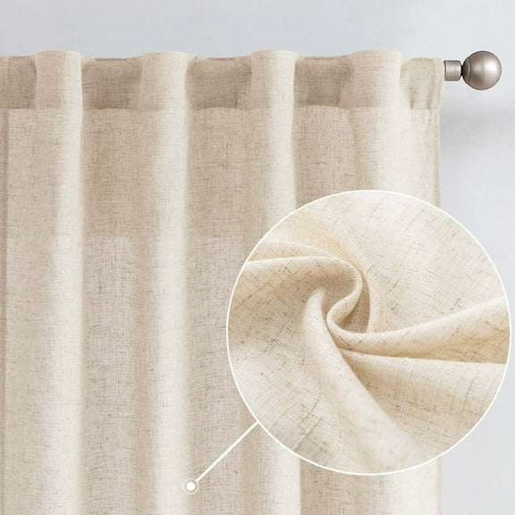 Curtainking Linen Curtains 84 Inch Length for Living Room Farmhouse Rod Pocket Back Tab Light Filtering Window Drapes for Bedroom Curtains Crude 2 Panels Biege