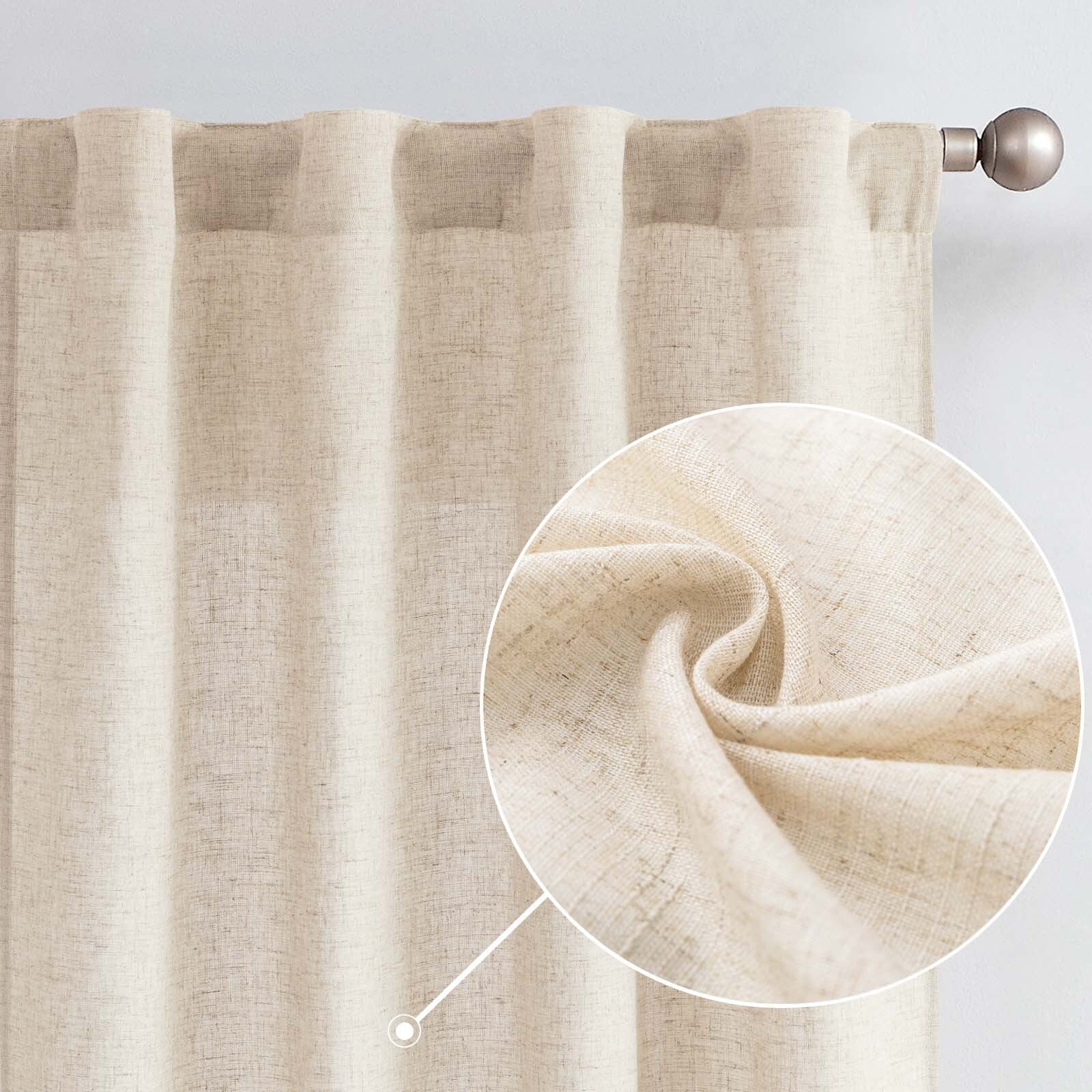 Curtainking 96-Inch Farmhouse Linen Curtains, Light Filtering, 2 Panels ...