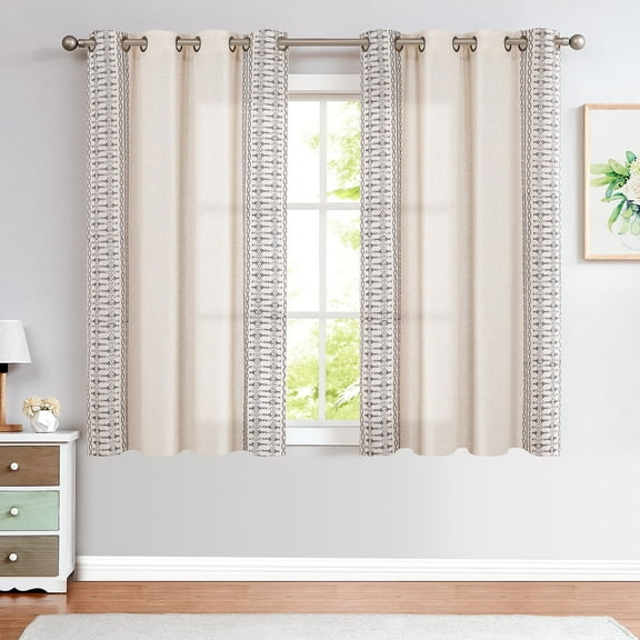 Curtainking Linen Curtains Grommet Semi Sheer Window Curtains 50x63 inch  for Living Room 2 Panels Grey on Beige