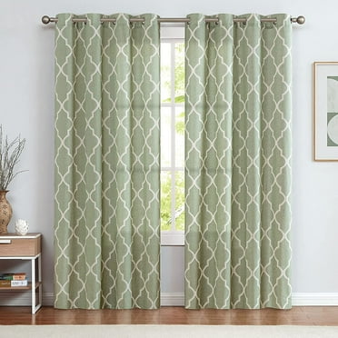 Curtainking Linen Curtains Moroccan Tile Print Drapes 108 inch Light Filtering Farmhouse Window Curtain for Living Room Bedroom Grommet 2 Panels Sage