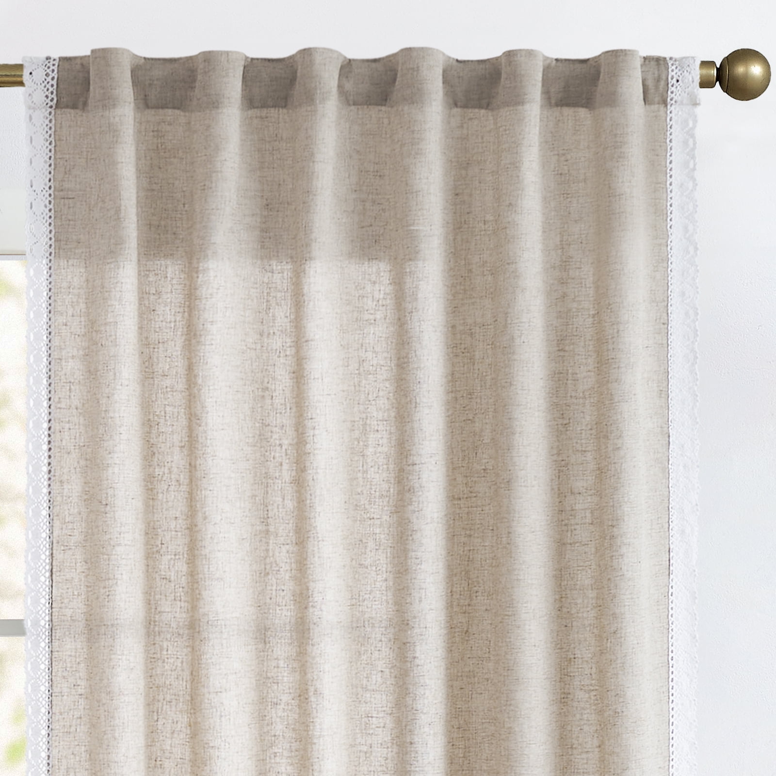 Curtainking Linen Curtains Taupe Curtains with Lace Trim for Living ...